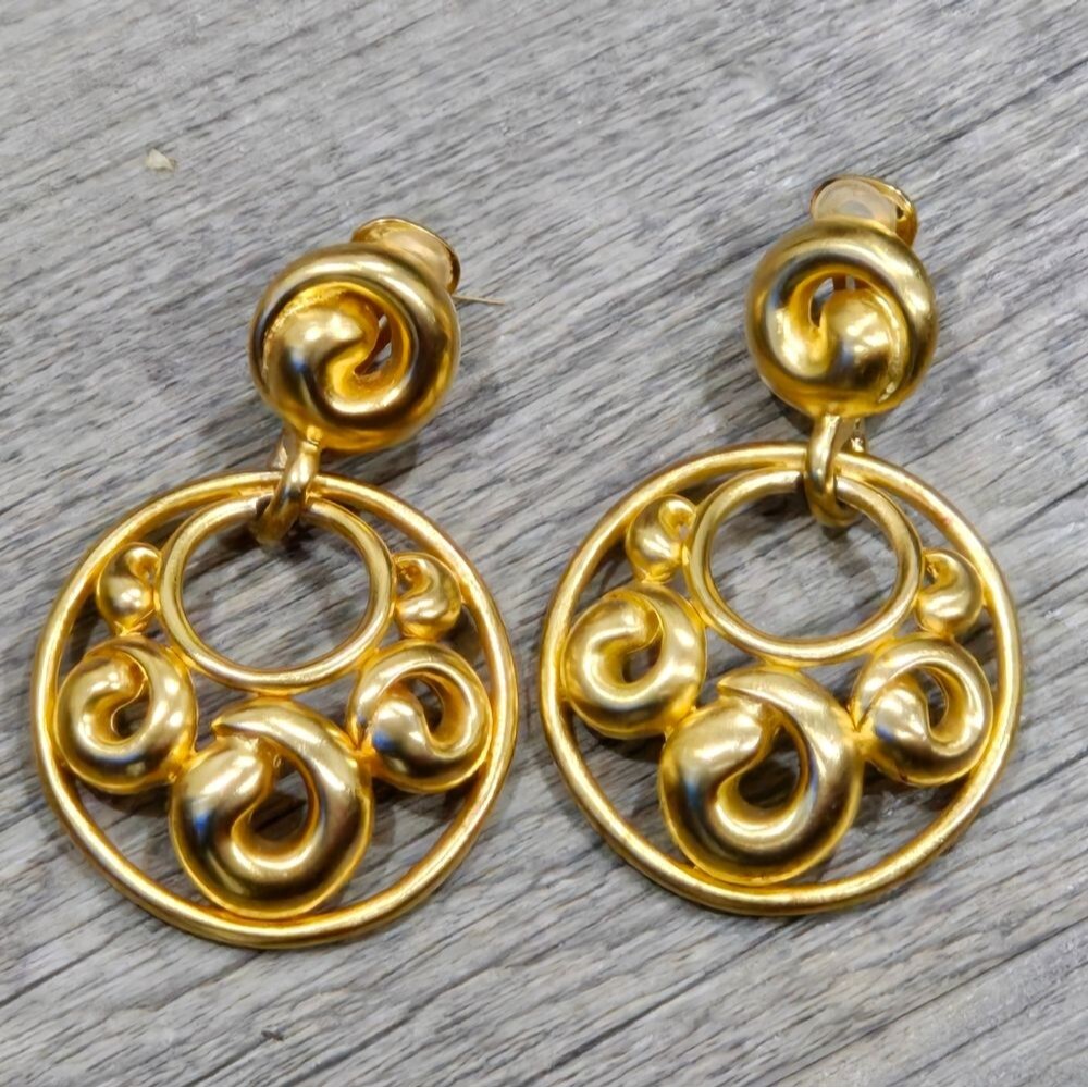 80s Door Knocker Earrings in Gold Tone Designer Signed Clara Huge